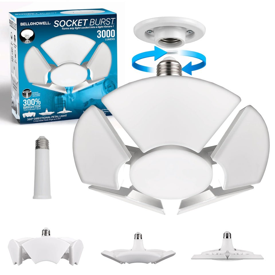 Bell+Howell Socket Burst 6-panel assembly clarifies workspace with wide-angle brightness