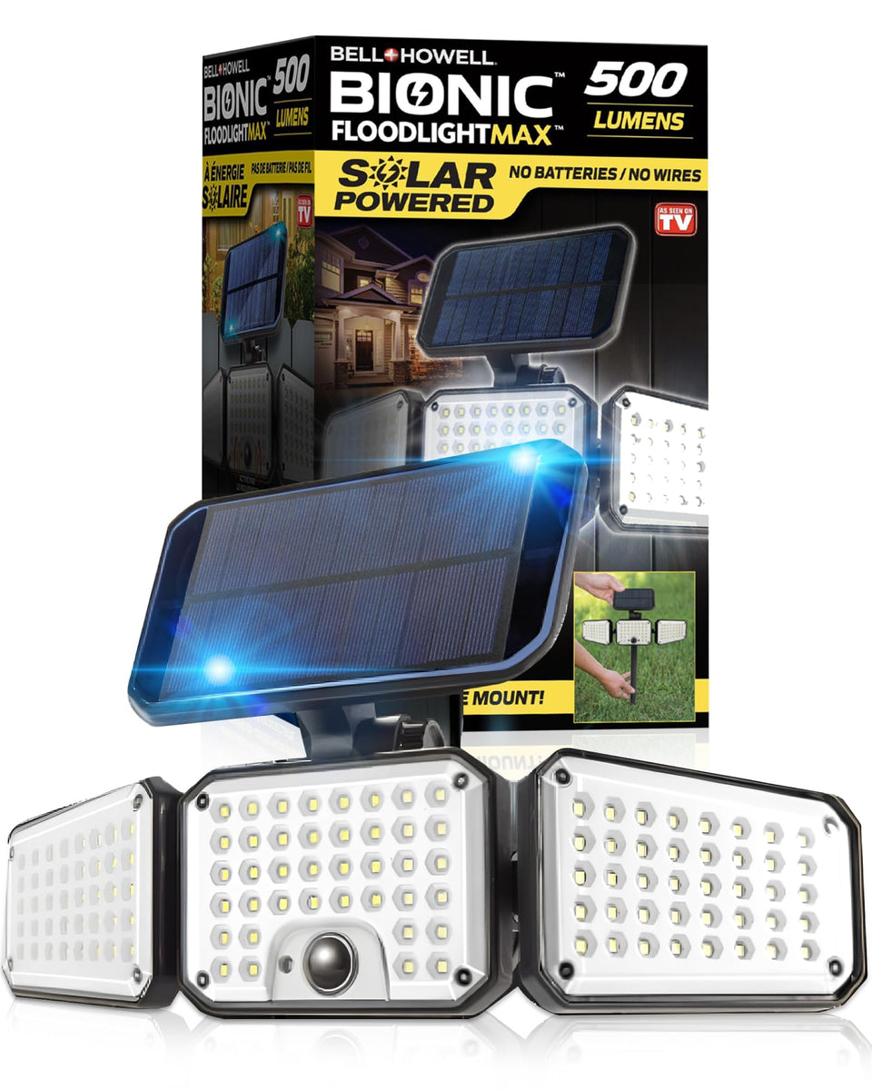 Bell+Howell Bionic Flood Light panel-assembly shows three-panel design for wide coverage.