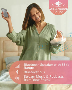 BELMAK lamp runs on 1800mAh battery for hours of light or music.