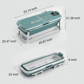 BELOAFIE foldable bathtub folded for compact storage near washer or under bed.