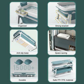 BELOAFIE foldable bathtub with lid open enables hands-free soaking and device use.