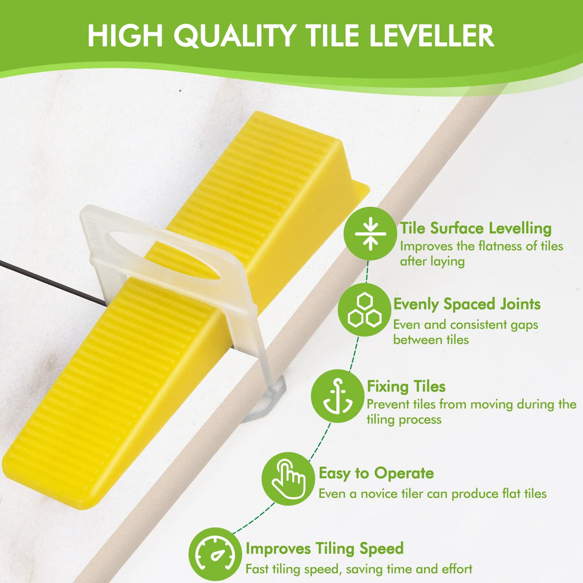 BELOOSYE reusable wedges stabilizing tile positions during setting.