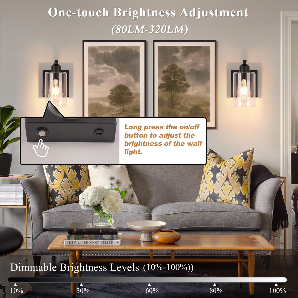 BELS 8-inch wall sconce creates bedroom ambience with neutral white light.