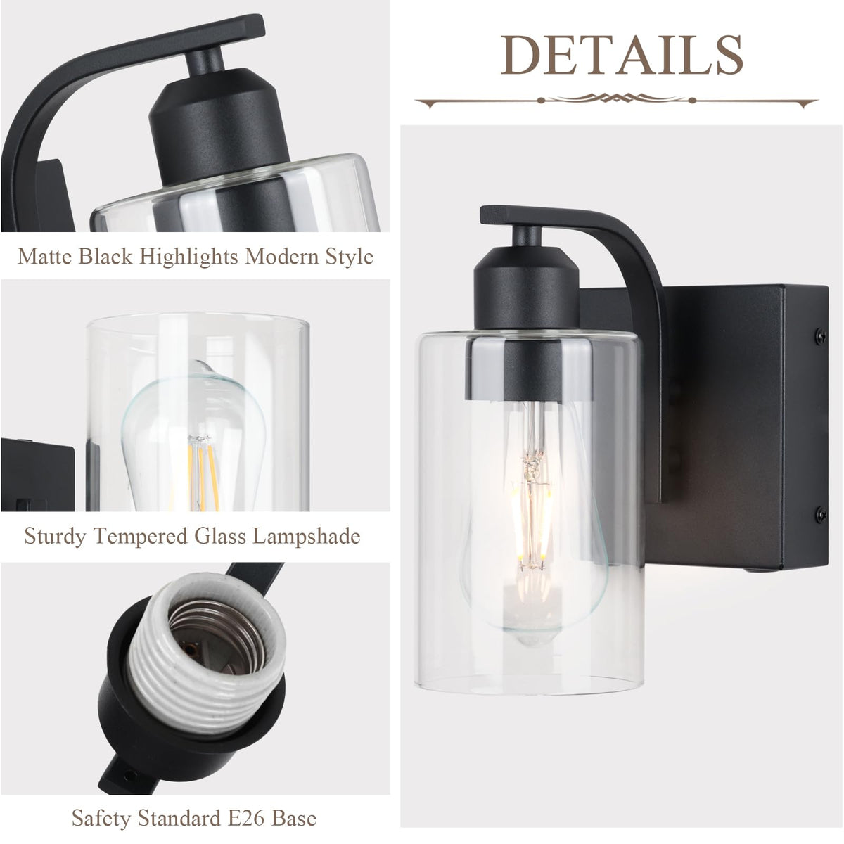 BELS 8-inch wall sconce with clear glass shade for modern lighting.