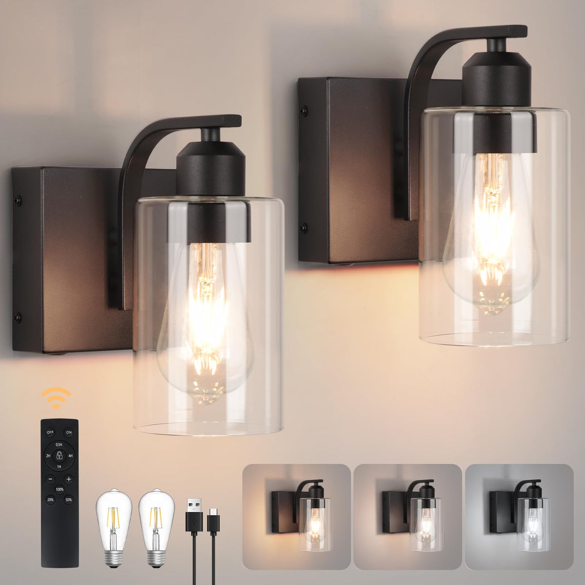 BELS 8-inch wall sconce with remote control for easy dimming and operation.