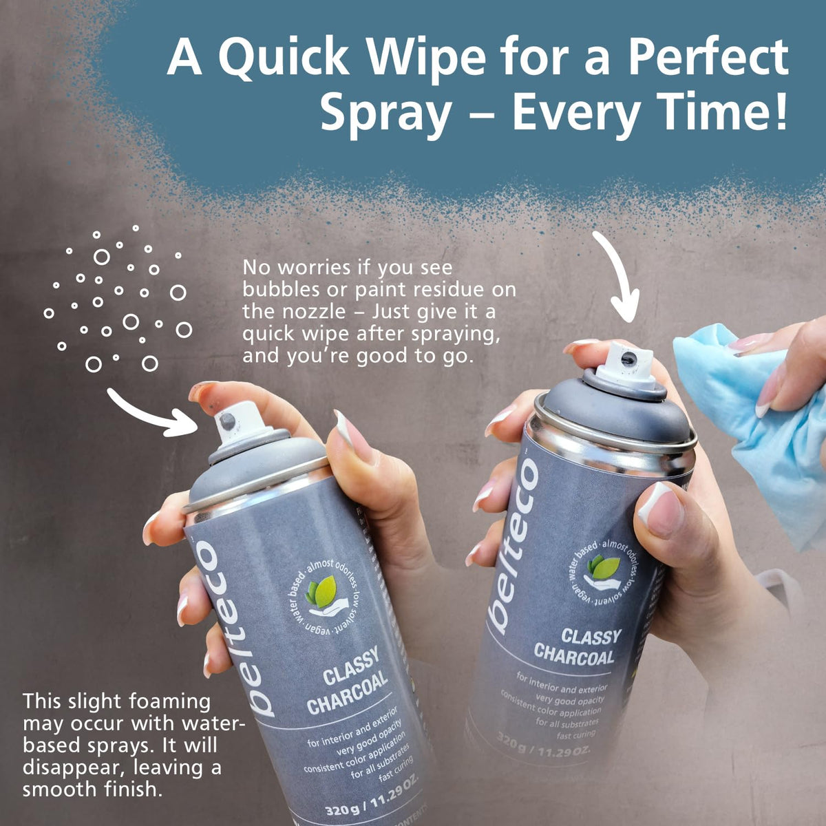 Belteco Baby Blue spray paint used on glass and ceramics for clean, bold color.