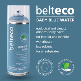 Belteco Baby Blue spray paint on metal shows durable, even coverage for metal surfaces.
