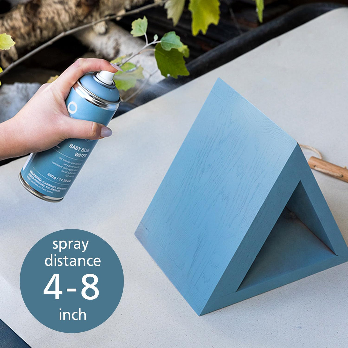 Belteco Baby Blue spray paint on plastic demonstrates strong coverage and even coat.