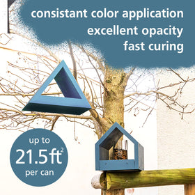 Belteco Baby Blue spray paint on wood highlights smooth finish and vivid color.