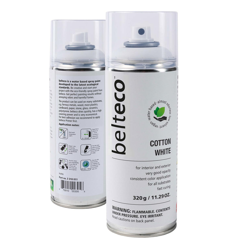 BELTECO Cotton White Matte spray can for smooth, even coverage across surfaces.