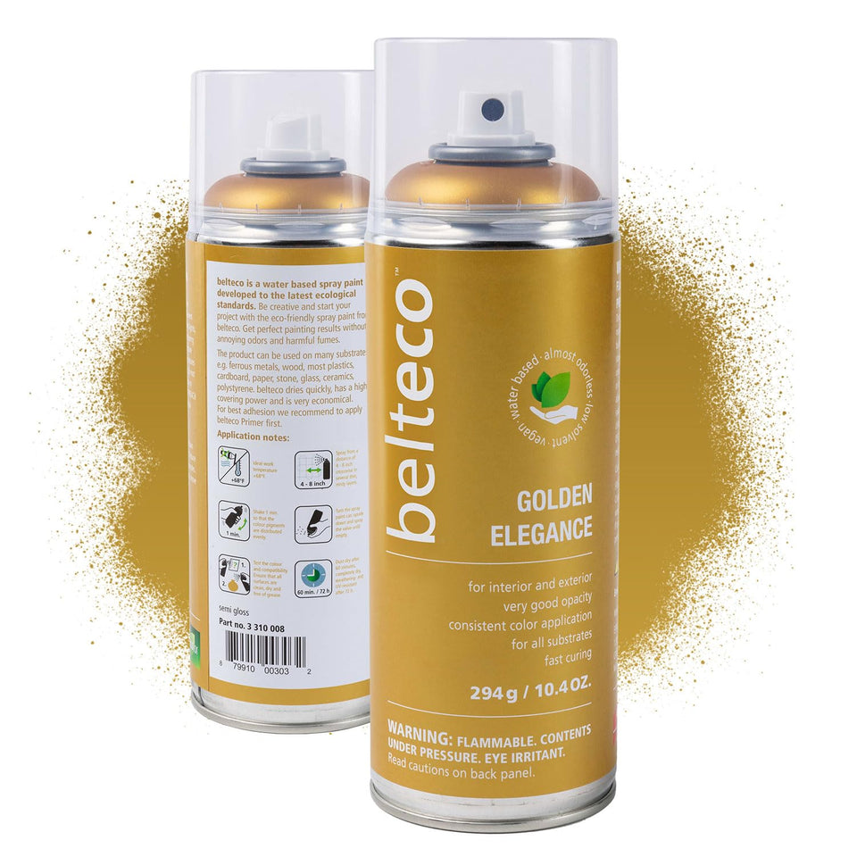 Belteco Gold spray paint can with antique gold finish suitable for metal and wood projects.
