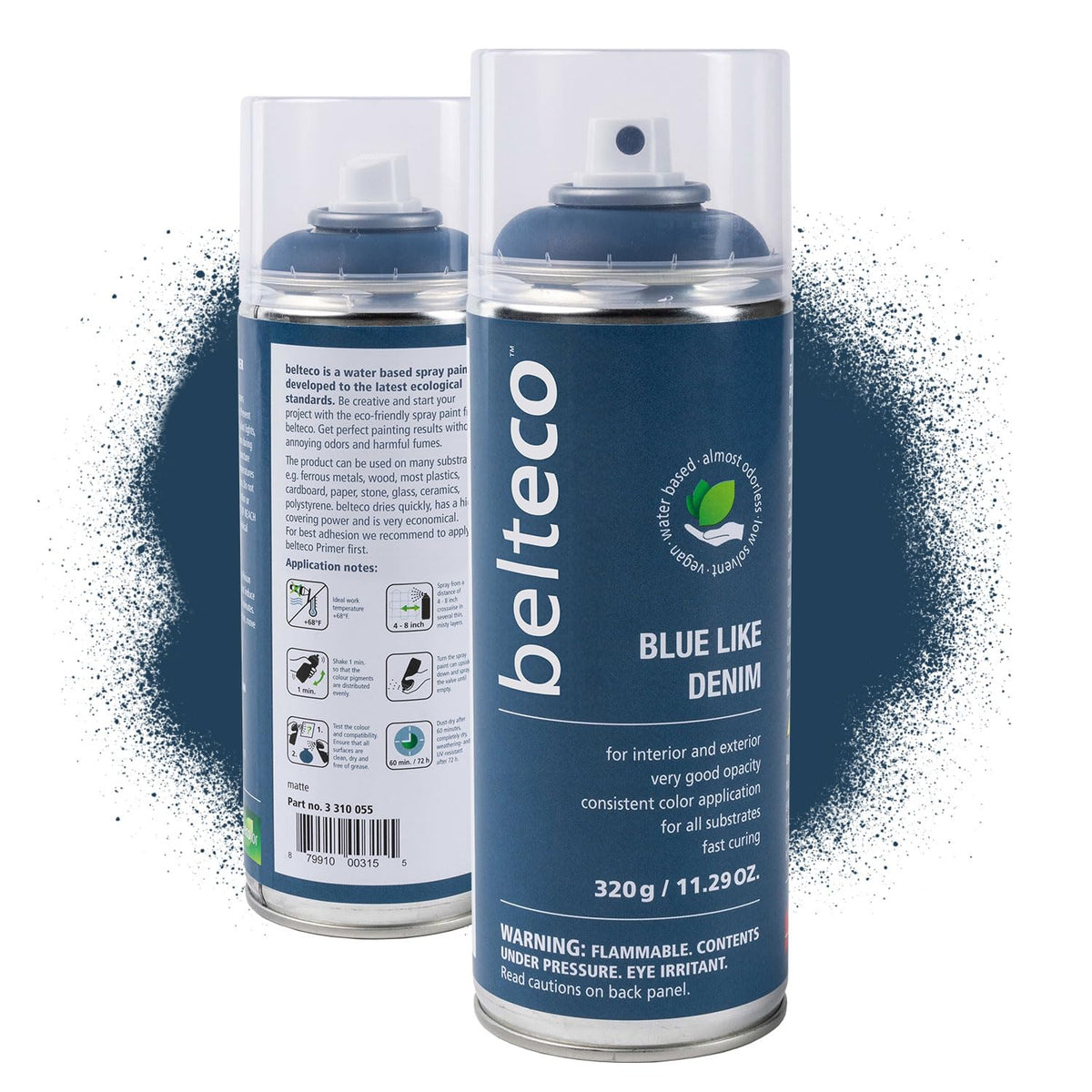 BELTECO navy blue spray paint can for fast, even coverage on metal, wood, or plastic.