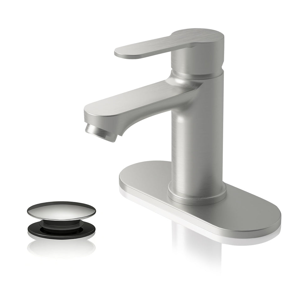BELZ matte black bathroom faucet from angle view shows sleek durability and modern style.