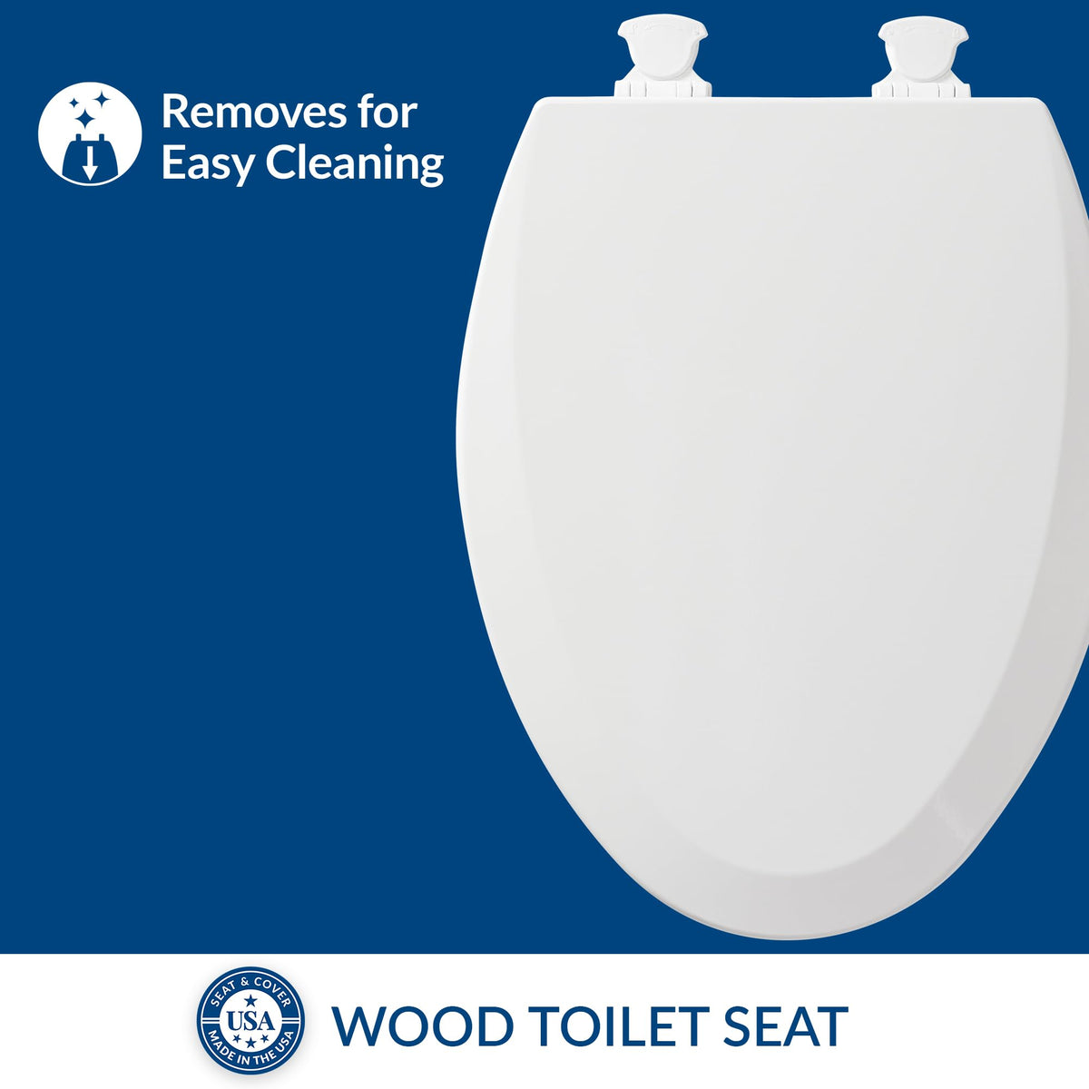 Close-up of Bemis 1500EC easy-clean hinges designed for thorough cleaning.
