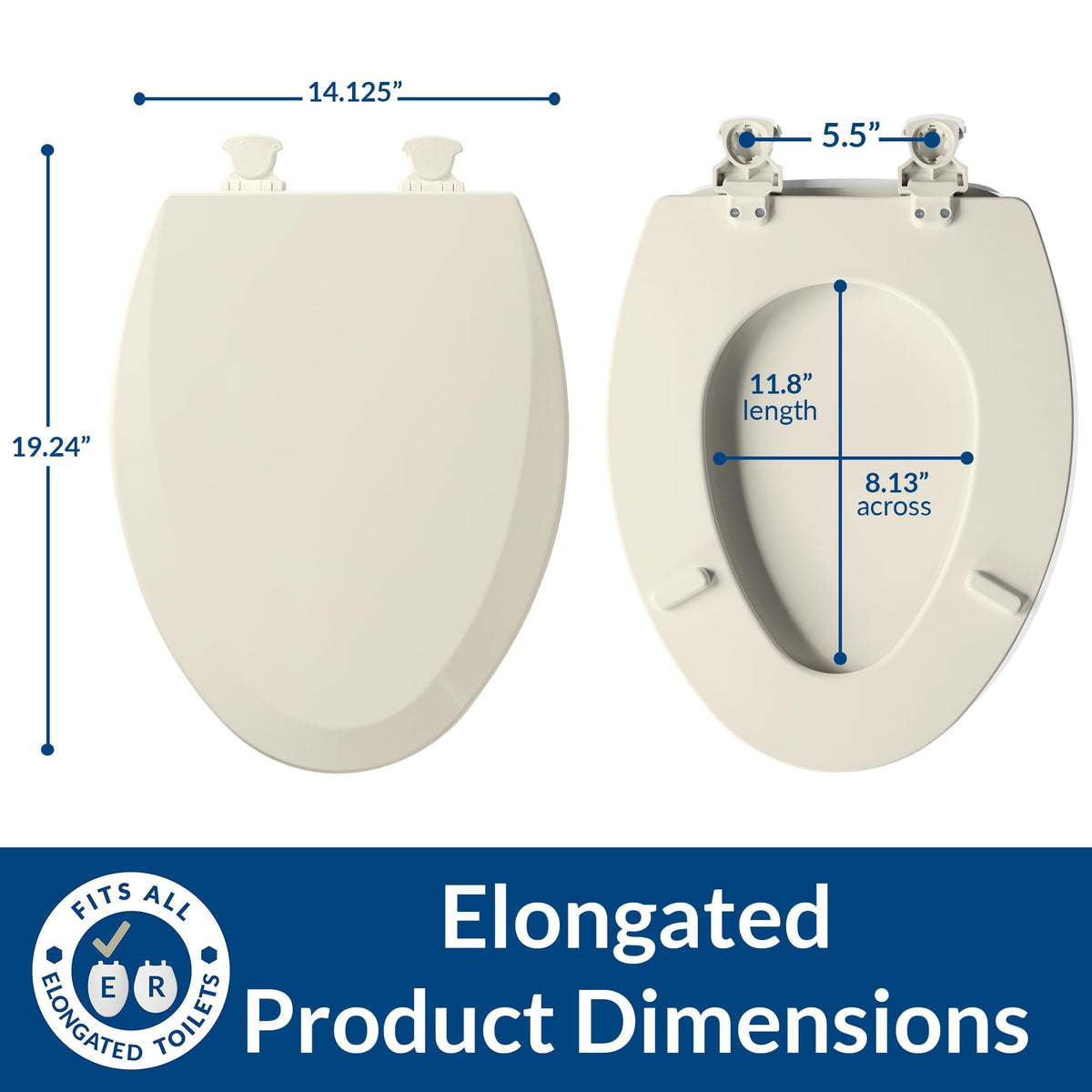 Bemis 1500EC biscuit seat with top-tightening bolts, simple DIY installation.