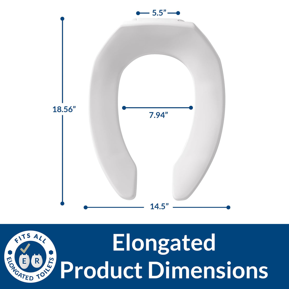 Bemis commercial plastic seat resists chips, wear, and stains in busy facilities.