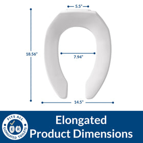 Bemis commercial plastic seat resists chips, wear, and stains in busy facilities.