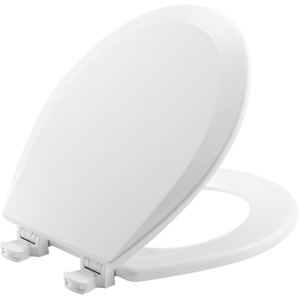 Bemis 500EC durable wood seat with smooth white enamel finish for long-lasting use.