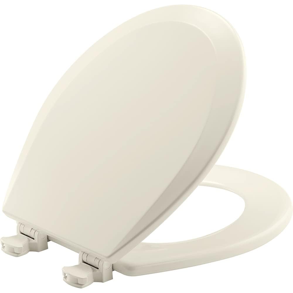 Bemis 500EC durable wood toilet seat in round biscuit finish for everyday bathroom reliability.