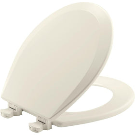 Bemis 500EC durable wood toilet seat in round biscuit finish for everyday bathroom reliability.