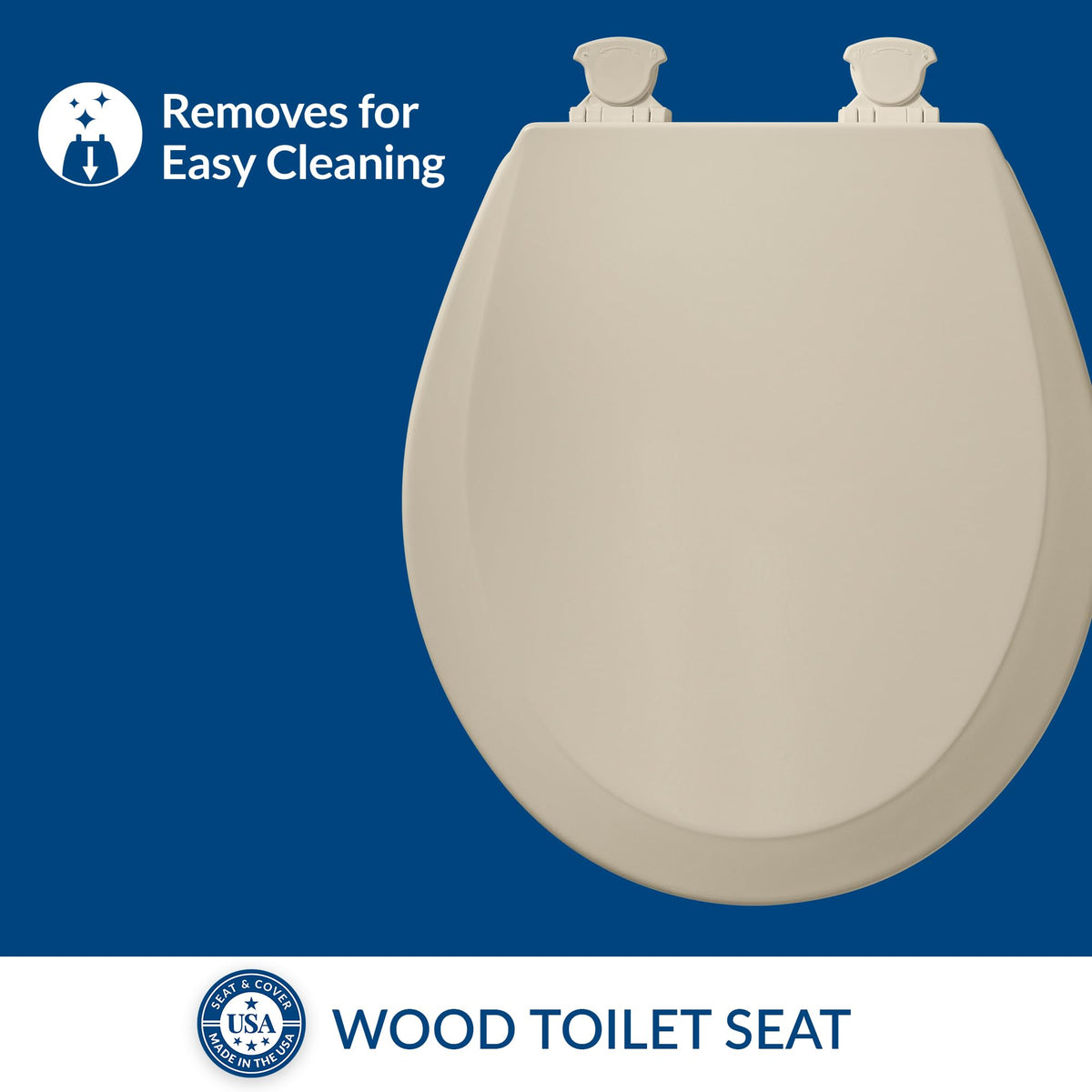 Bemis 500EC easy-clean hinges close-up showing simple removal for cleaning.