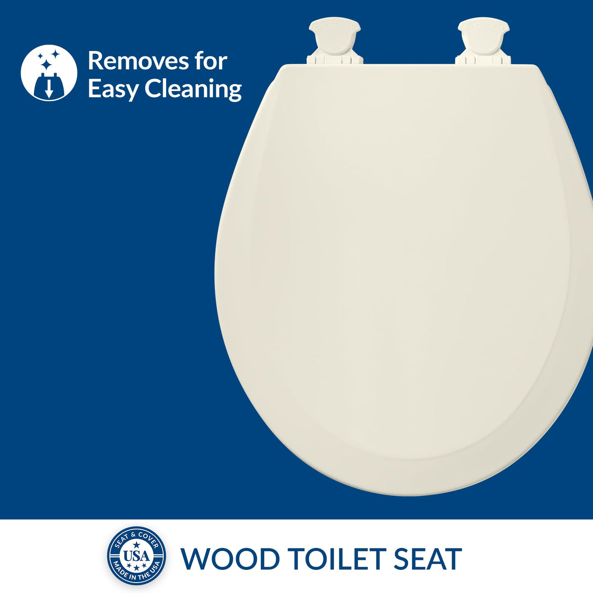 Bemis 500EC easy-clean hinges close-up highlighting quick-release for thorough cleaning.