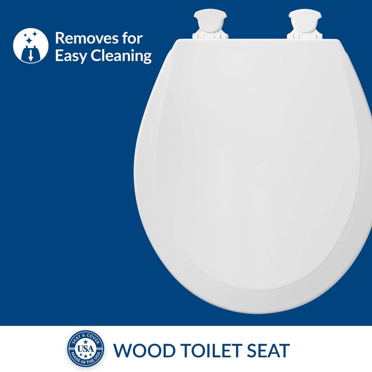 Bemis round seat in cotton white showcases durable wood construction.
