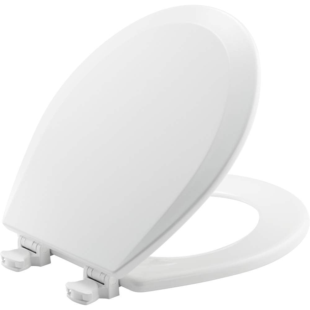 Bemis 500EC round toilet seat with easy-clean hinges for thorough cleaning.