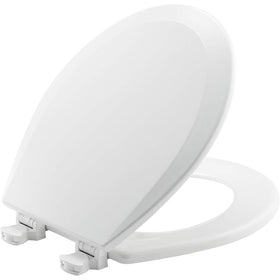 Bemis 500EC round toilet seat with easy-clean hinges for thorough cleaning.