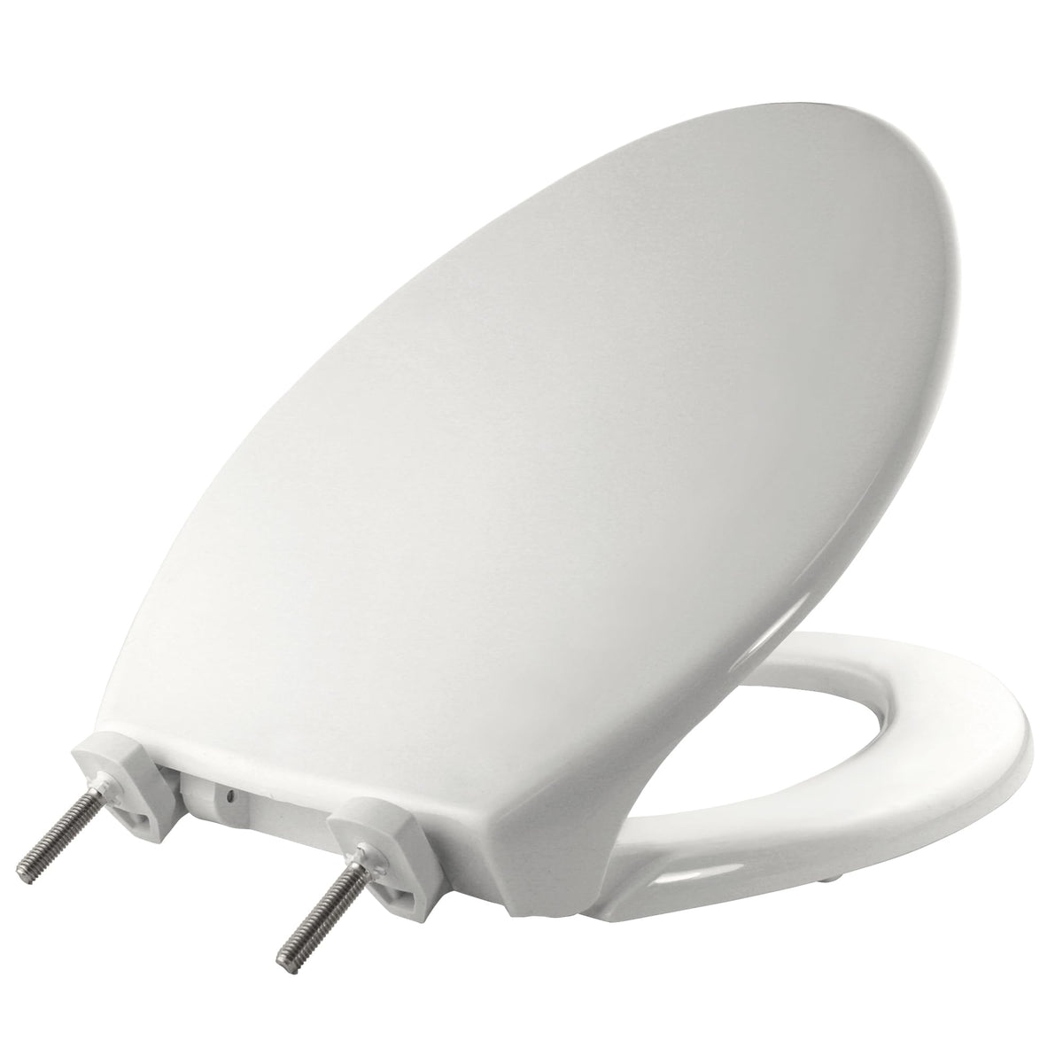 Bemis 7800TDG seat front view shows durable plastic construction for heavy-traffic restrooms.