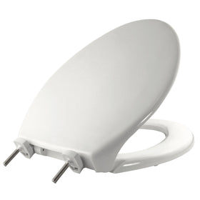 Bemis 7800TDG seat front view shows durable plastic construction for heavy-traffic restrooms.