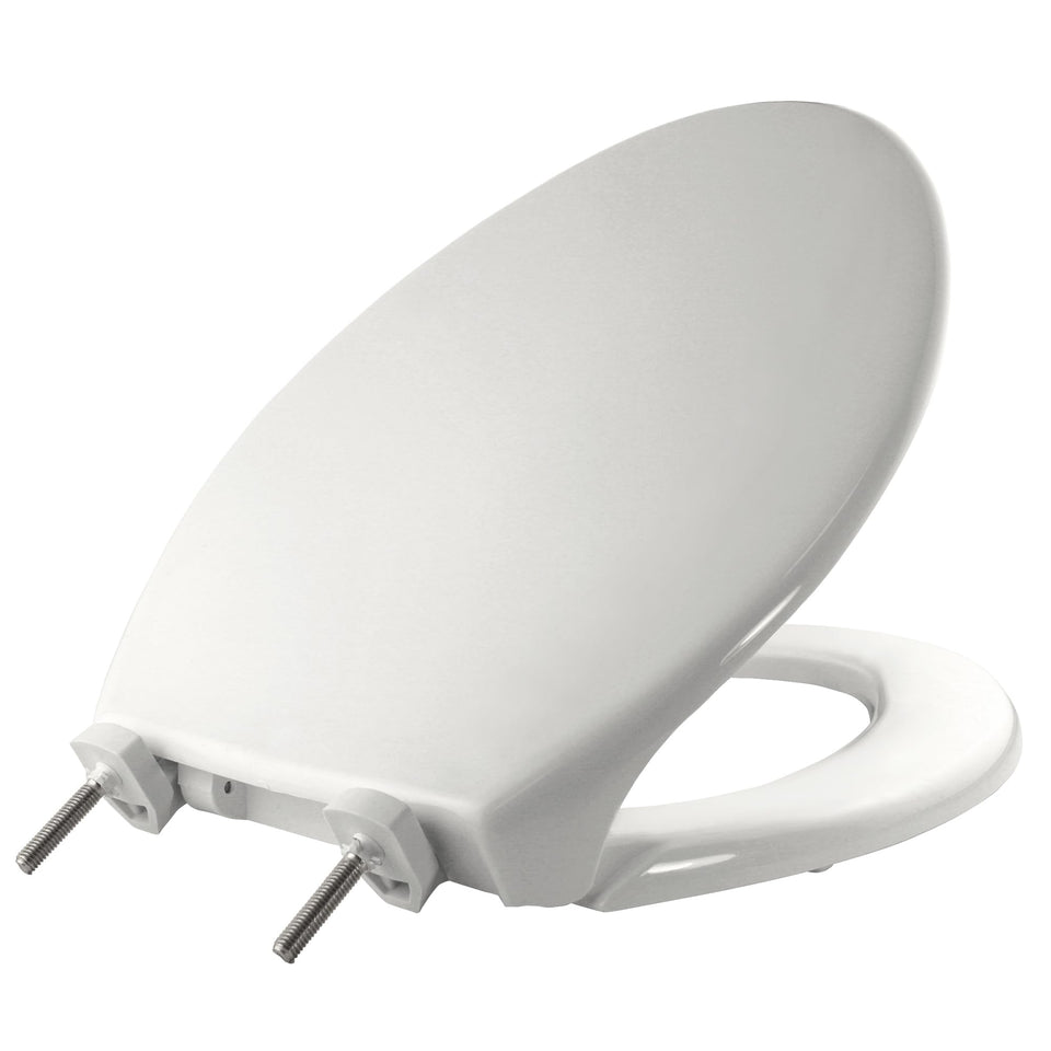 Bemis 7800TDG seat front view shows durable plastic construction for heavy-traffic restrooms.