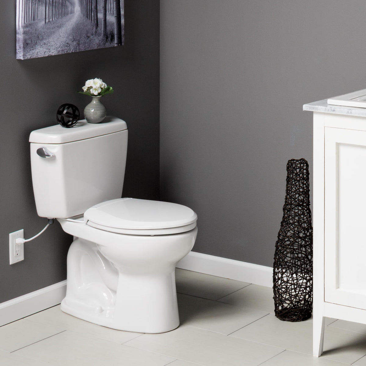 Bemis Radiance soft-close hinges for quiet, safe seat operation.