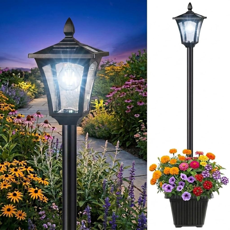 Benany 76inch solar lamp post with planter for stylish curb appeal and auto lighting