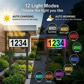 Benany solar address sign yard 12-color-modes highlighting options for daily and festive lighting.