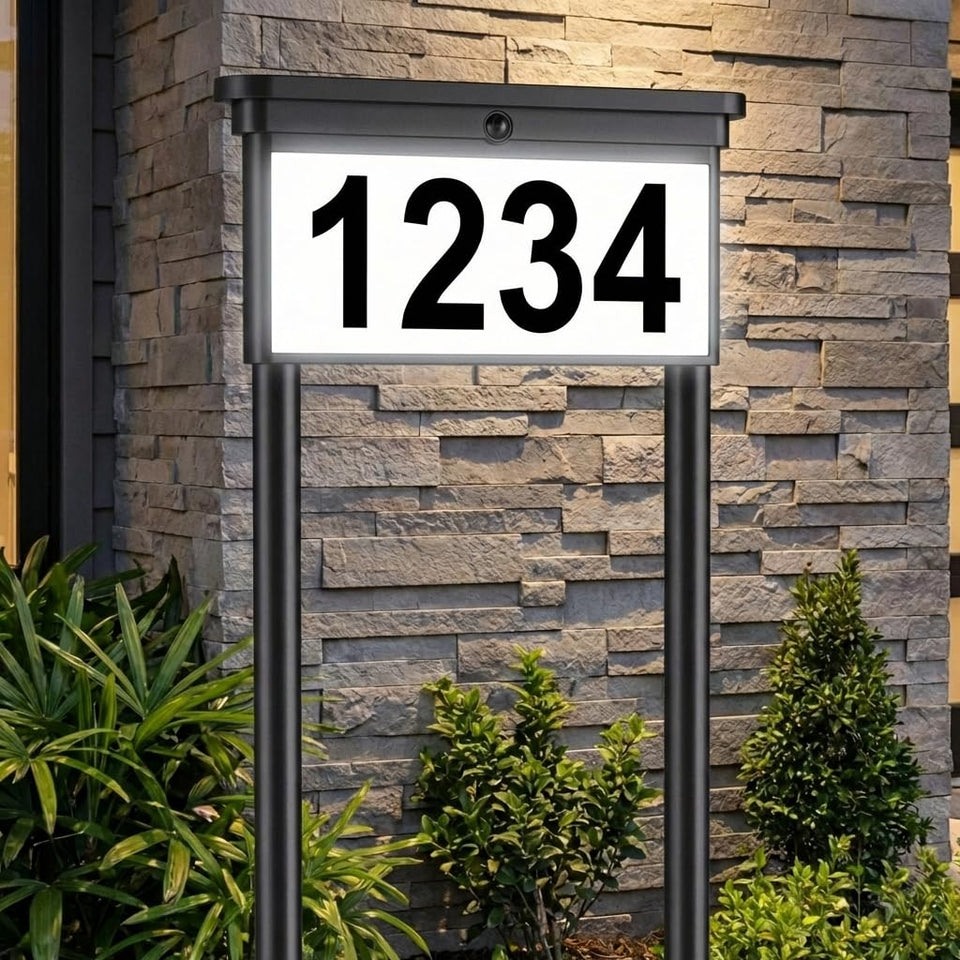 Benany solar address sign yard 29-inch front view enhances street visibility for delivery and emergencies.