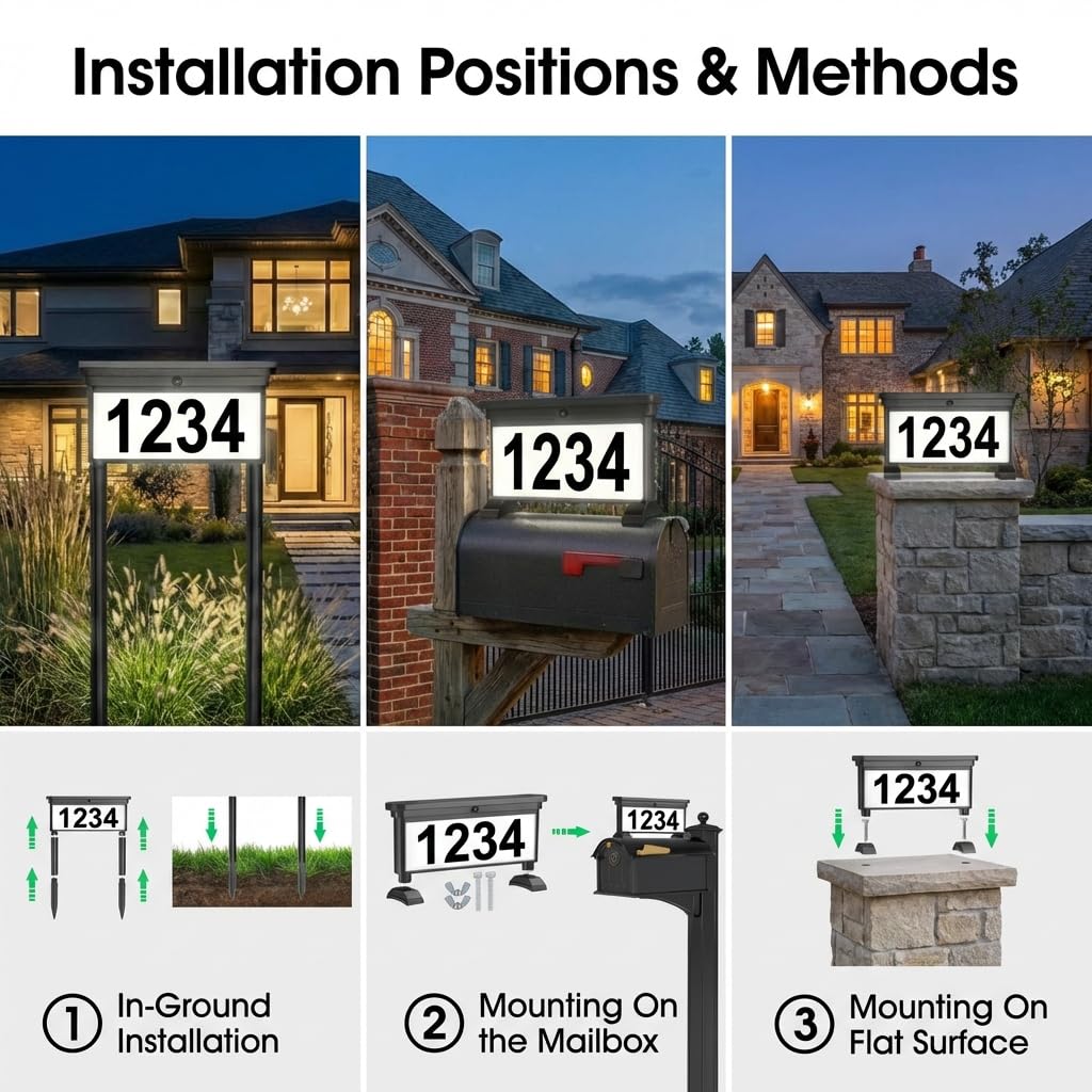 Benany solar address sign yard IP55 waterproof design in outdoor weather.