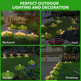 Easy, wire-free installation of Benany mushroom lights along the path