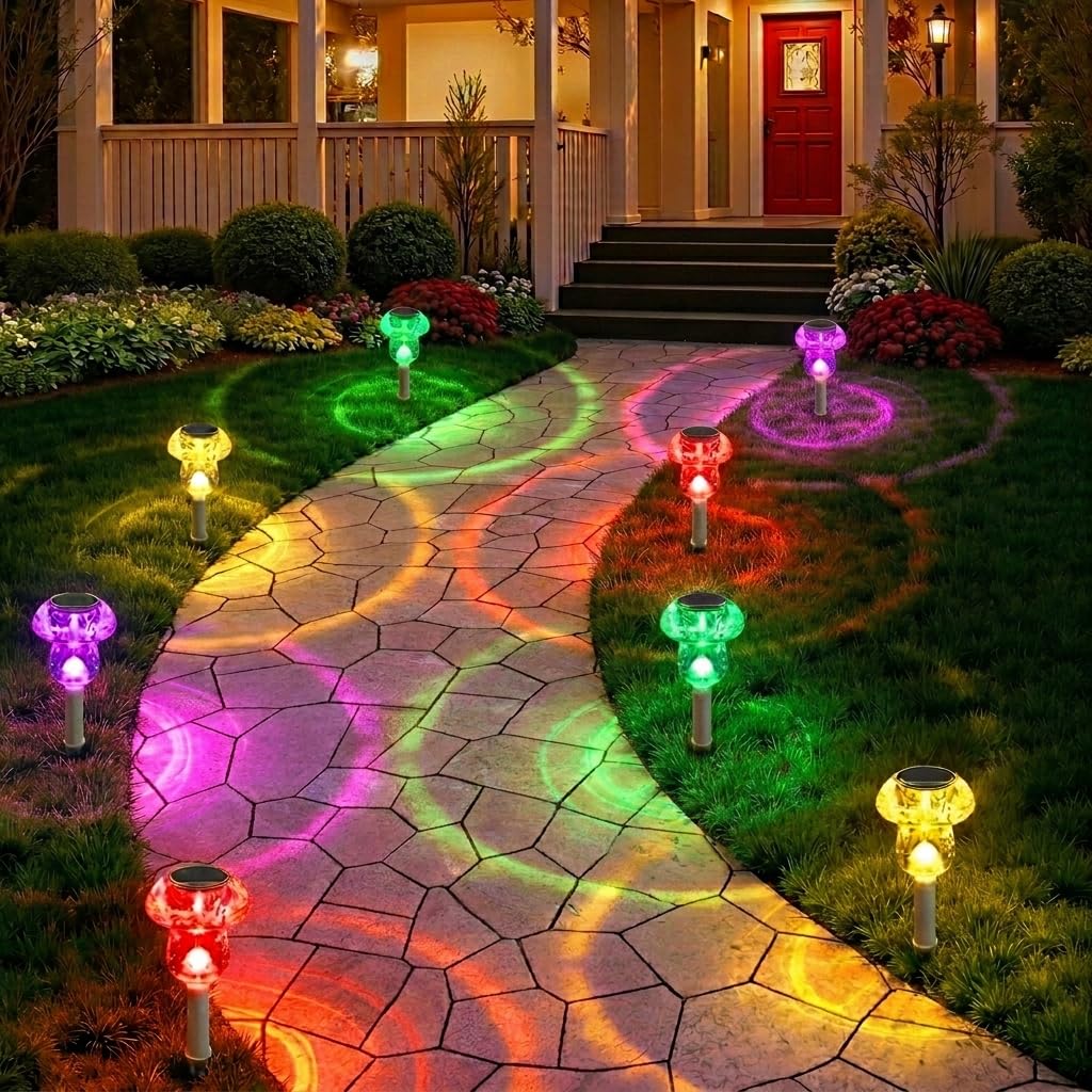 Benany solar mushroom lights outdoor red for path visibility