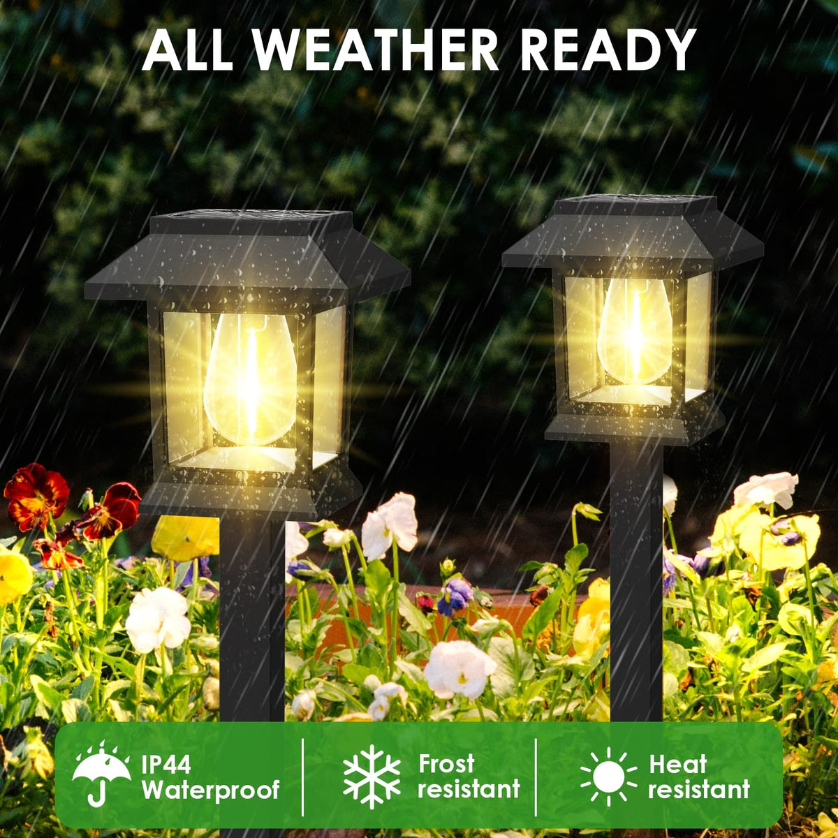 Benany solar outdoor lights IP44 weatherproof withstands rain and snow