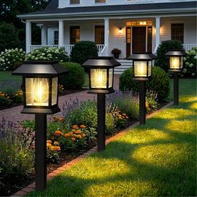 Benany solar pathway light brown front view with warm glow along a walkway