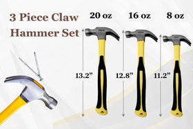 Benchmark 16 oz claw hammer with fiberglass handle for versatile carpentry tasks.