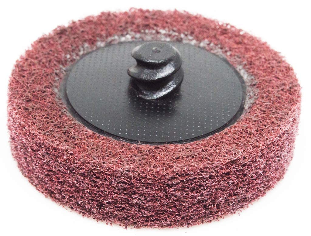 Benchmark Abrasives 2in sanding disc for paint stripping tasks, maroon fine finish.
