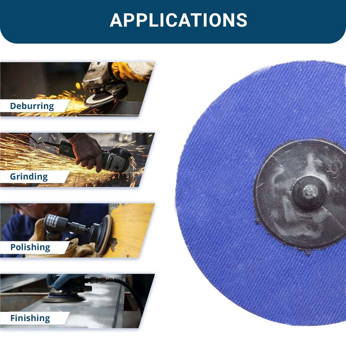 Die grinder-ready sanding disc designed for metal finishing and deburring tasks.