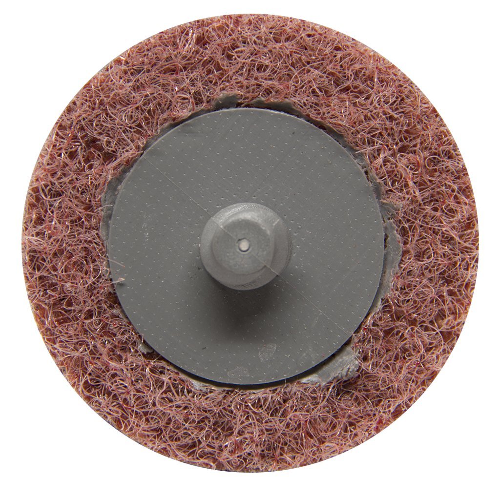 Benchmark Abrasives 2-inch sanding disc with Type R fastener on a drill.