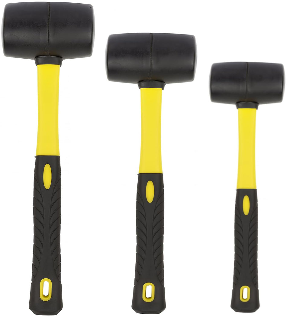 Benchmark rubber mallet 3-size set with versatile heads for dent-free work
