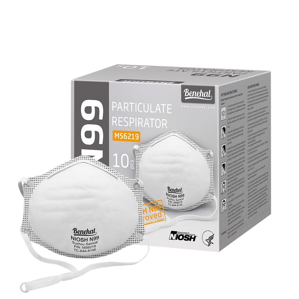 Benehal NIOSH N99 mask in package front view highlighting readiness for use