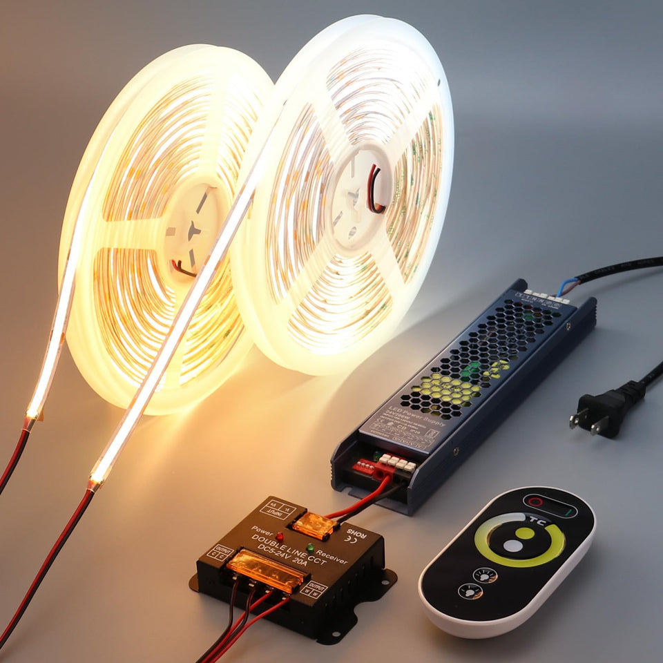 BENLUN 24V COB LED strip kit laid out for planning and setup