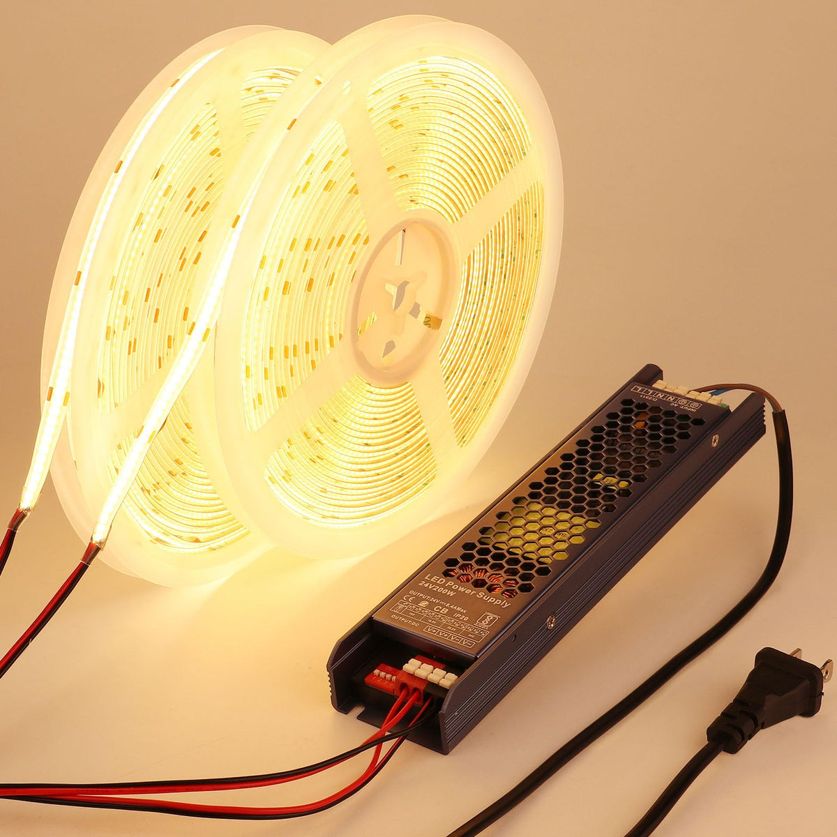 BENLUN 24V COB LED strip outdoor installation in garden for ambient lighting.