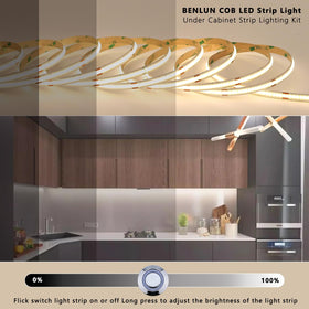 BENLUN dimmable LED strip with controller for adjustable task lighting.